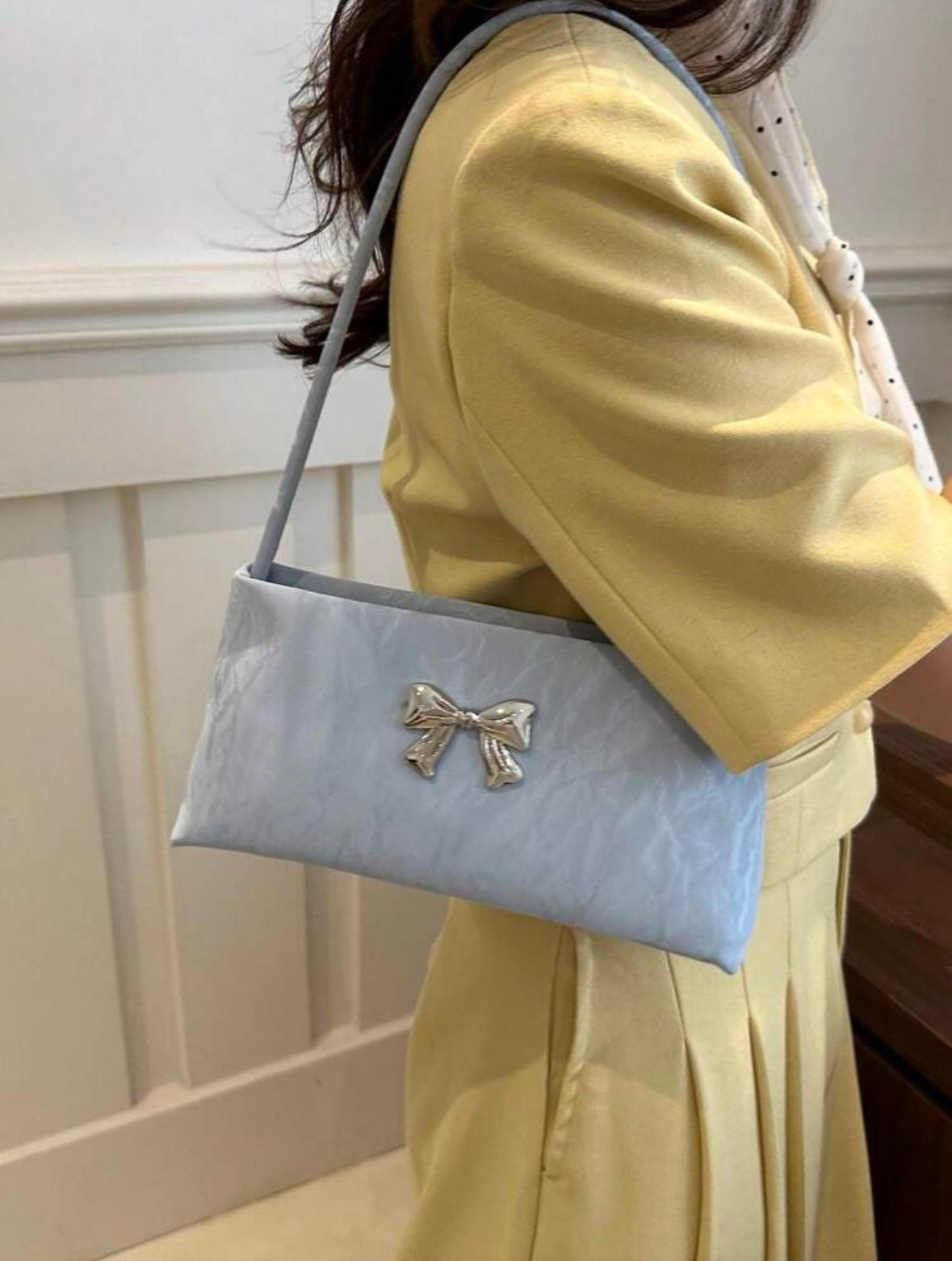 Women's Shoulder Bag | Bow Decoration |Square Underarm Bag |