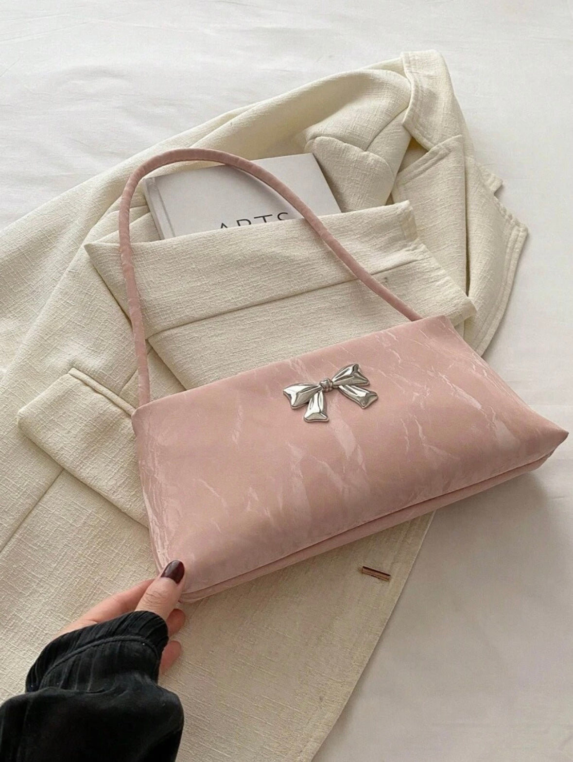 Women's Shoulder Bag | Bow Decoration |Square Underarm Bag |