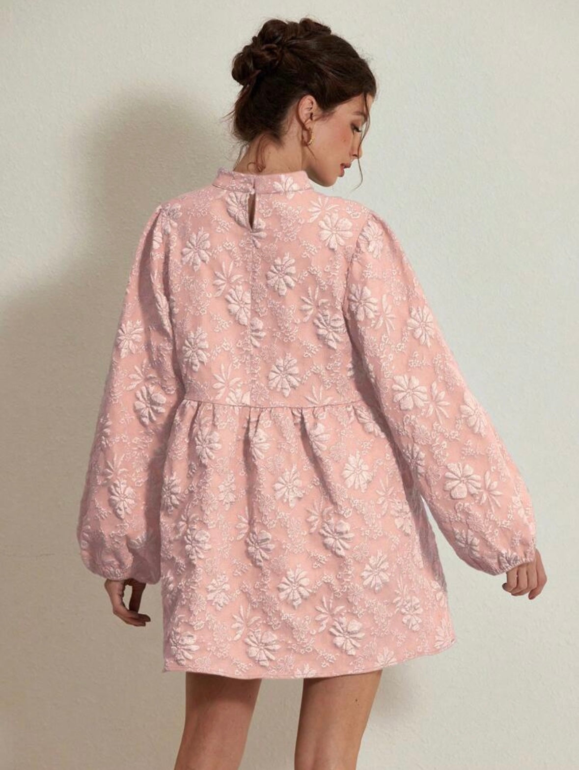 Textured Floral | Lantern Sleeve | A-Line Mini Dress