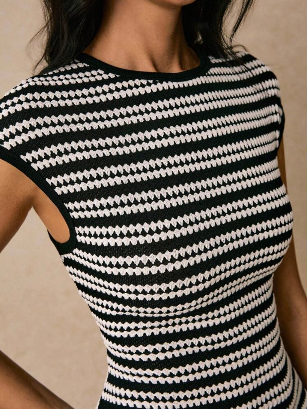 Women's Casual Striped Round Neck Cap Sleeve Dress