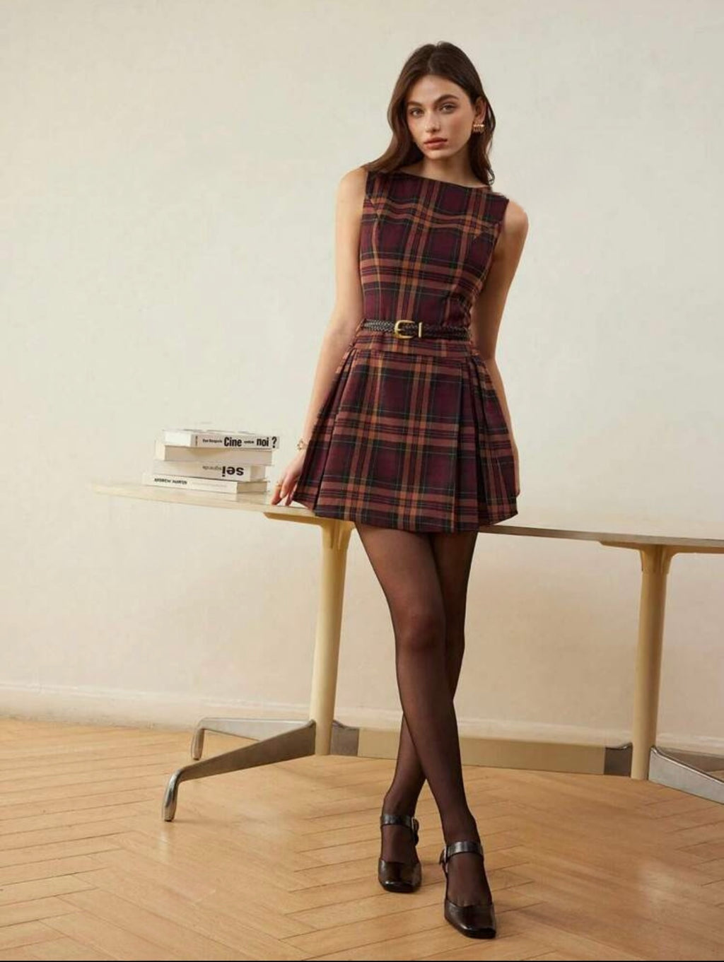 Women Plaid Cinched Waist | Ruffle Hem | Mini Dress