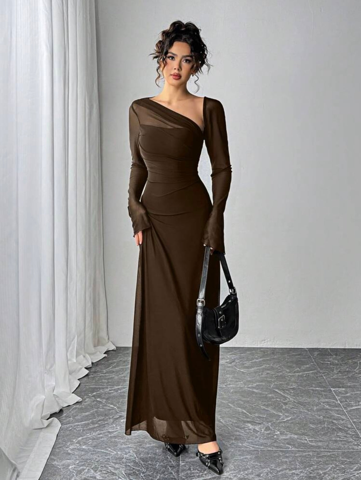 Women's Mesh Patchwork Asymmetrical Long Dress