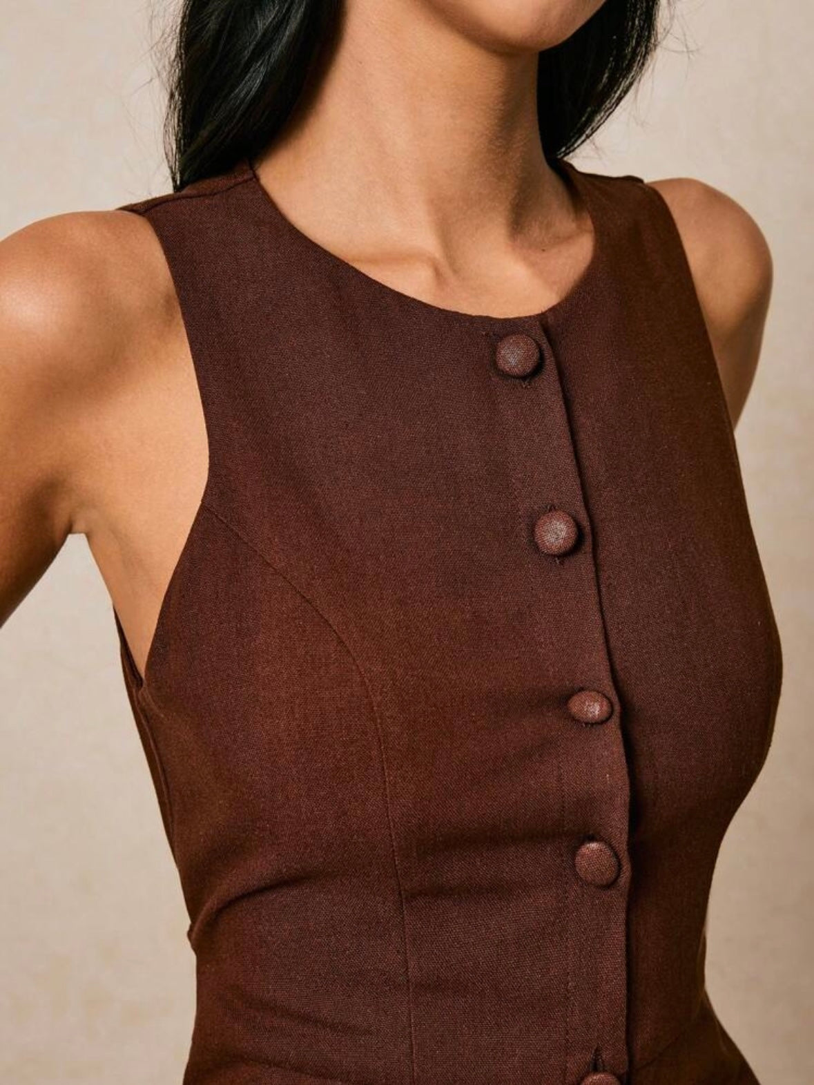 Women's Round Neck |Single-Breasted | Sleeveless | Long Dress