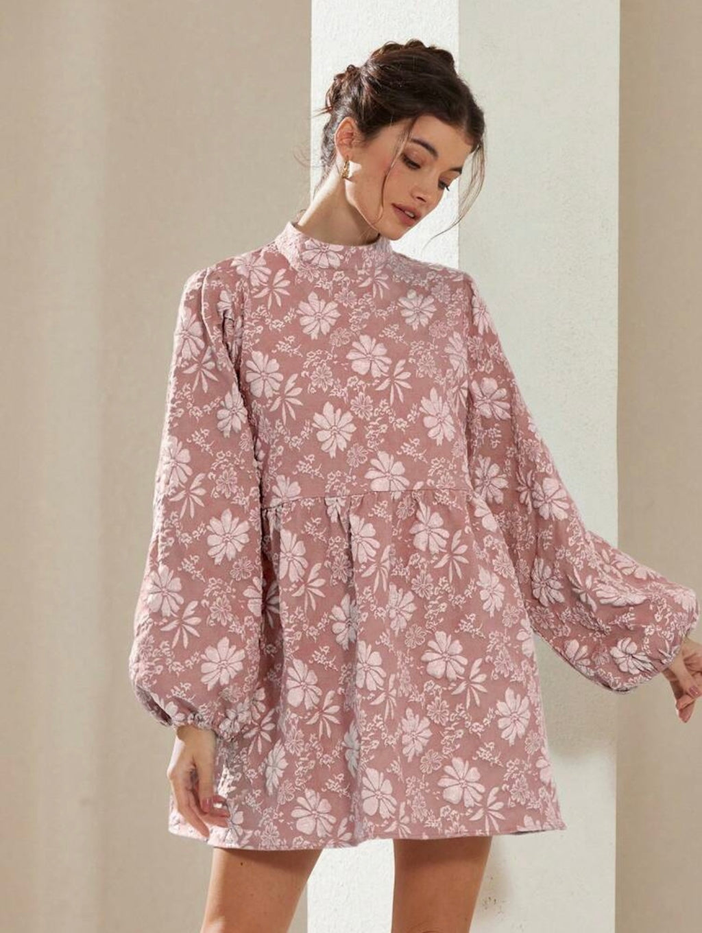 Textured Floral | Lantern Sleeve | A-Line Mini Dress