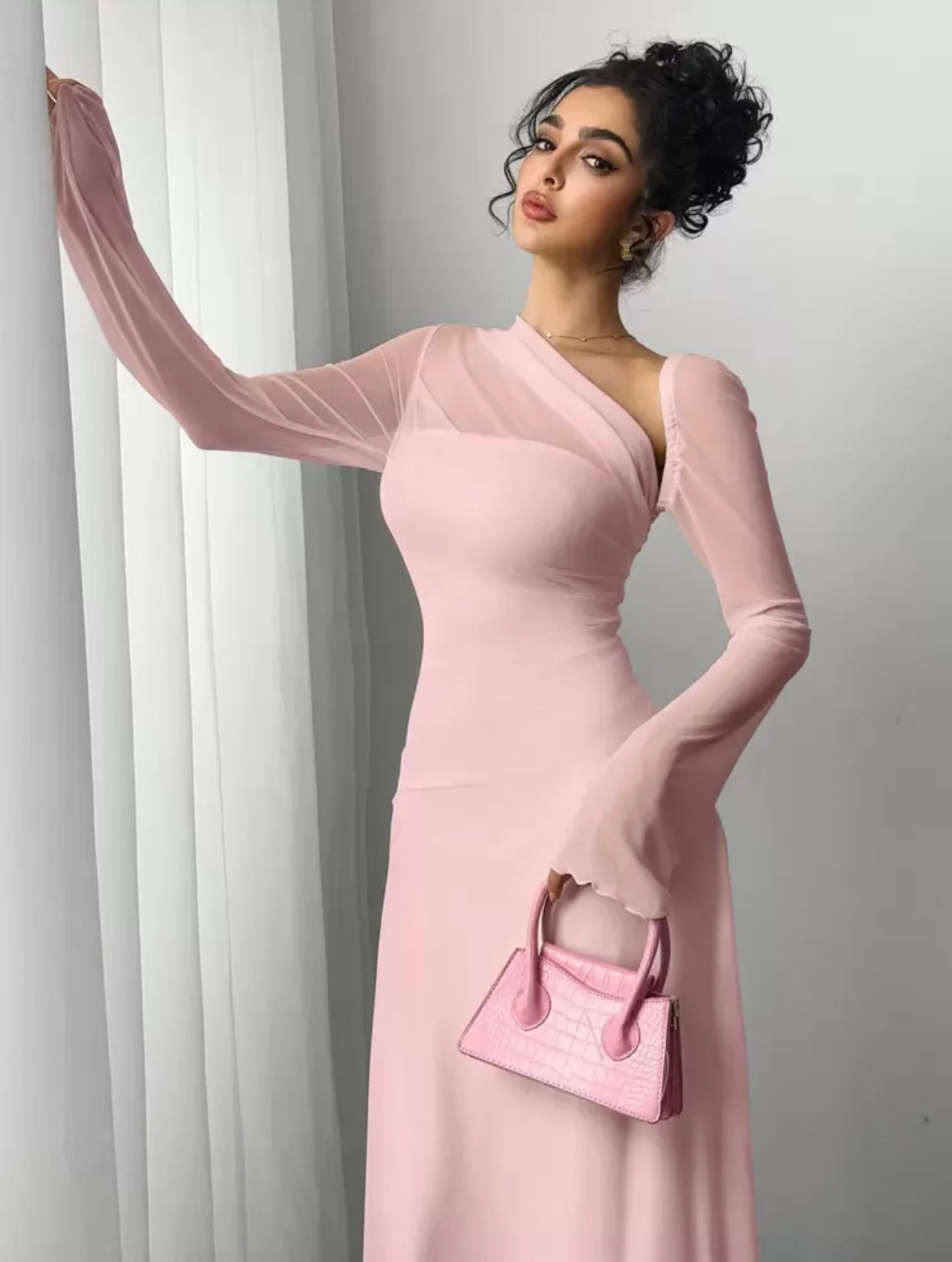 Women's Mesh Patchwork Asymmetrical Long Dress