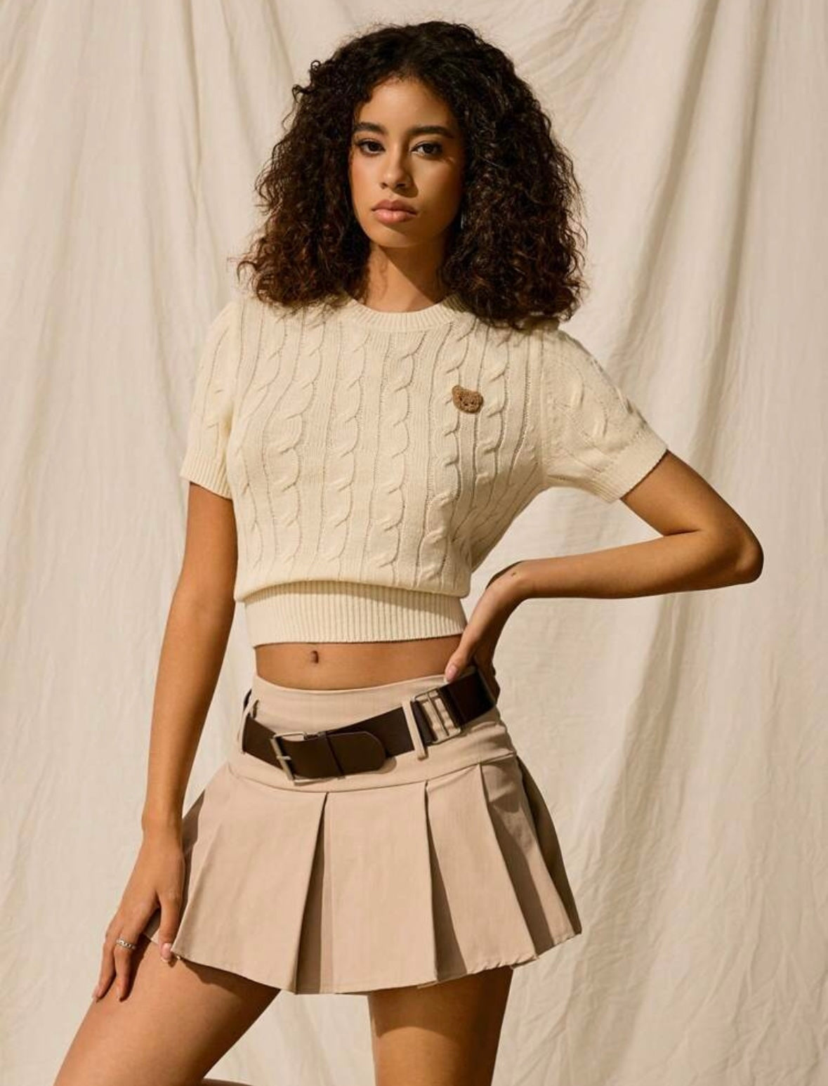 Women Knit Round Neck Short Sleeve