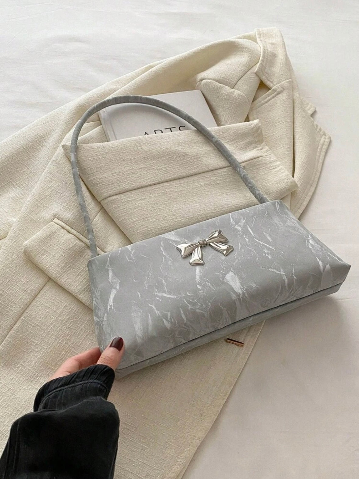 Women's Shoulder Bag | Bow Decoration |Square Underarm Bag |