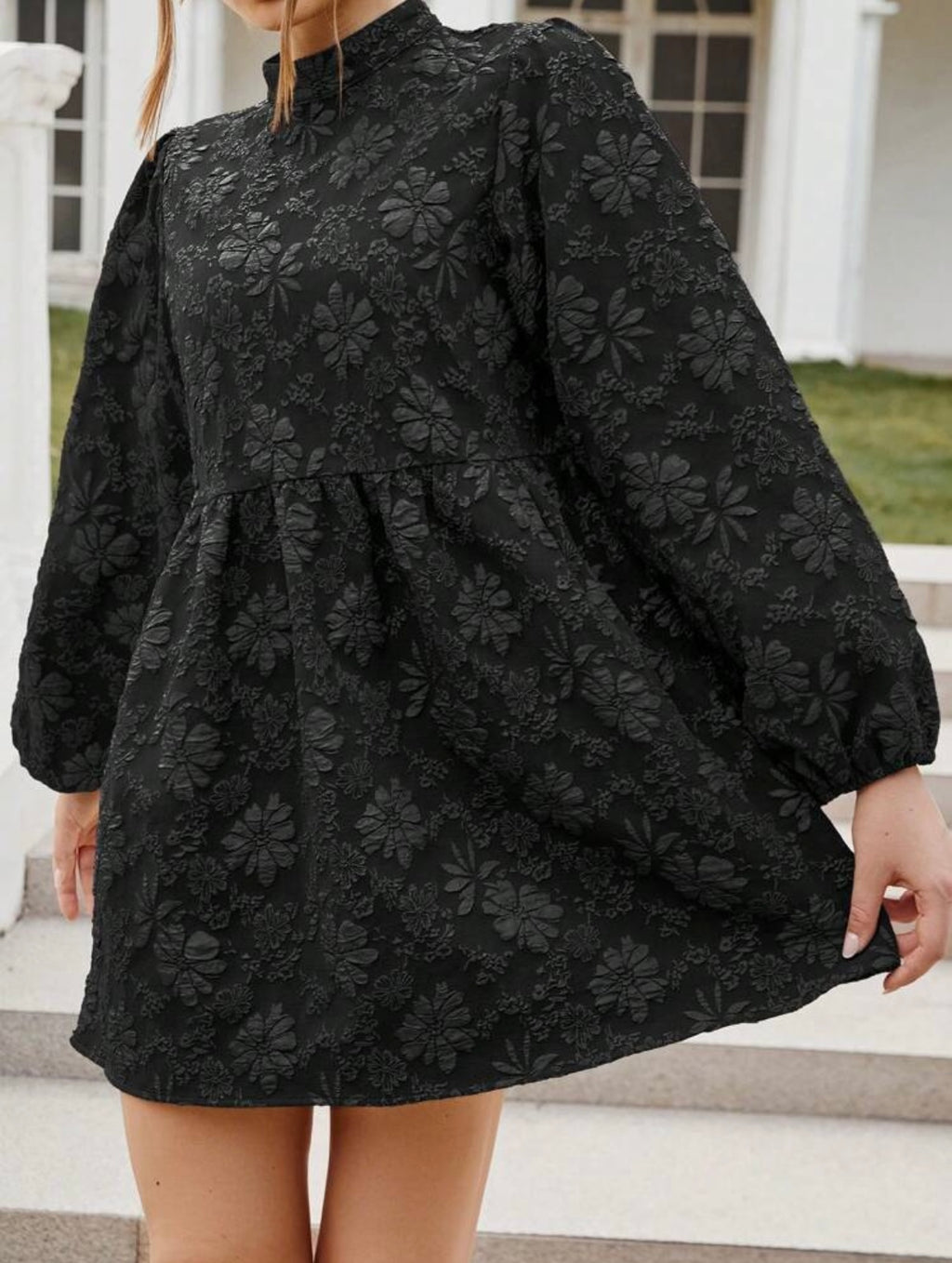 Textured Floral | Lantern Sleeve | A-Line Mini Dress