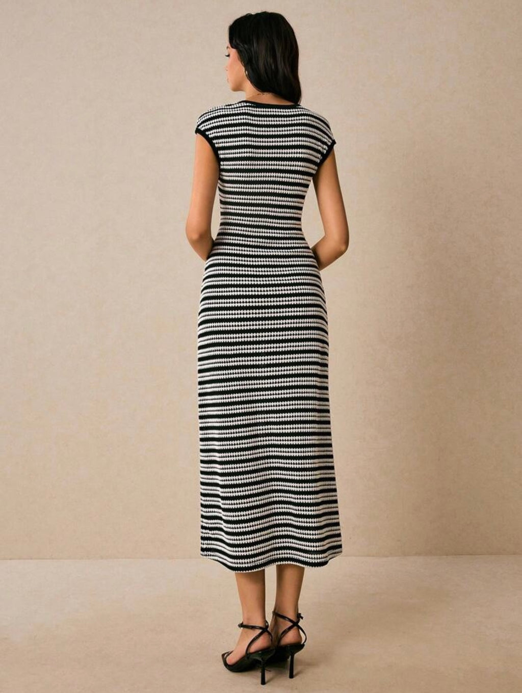 Women's Casual Striped Round Neck Cap Sleeve Dress