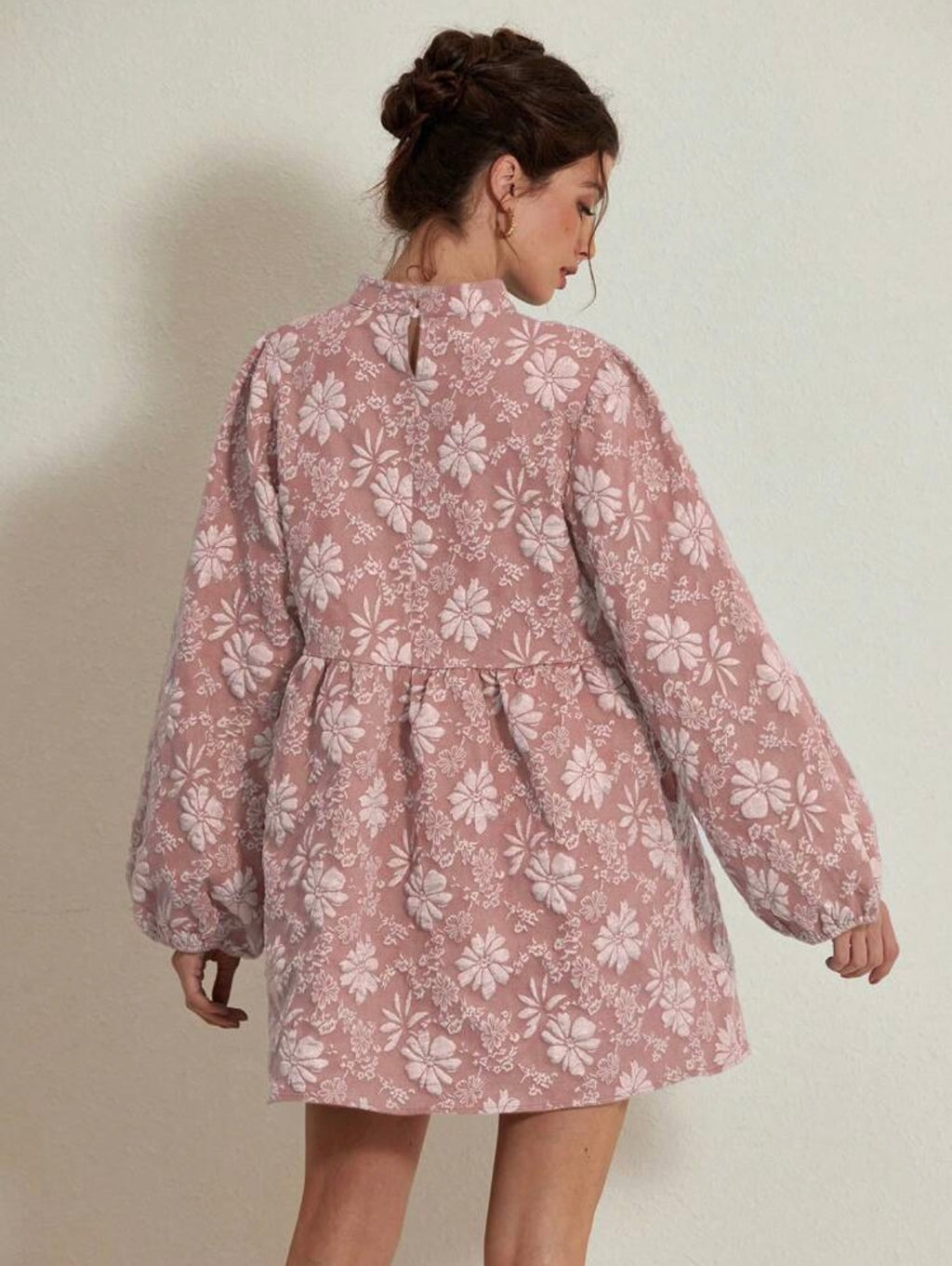 Textured Floral | Lantern Sleeve | A-Line Mini Dress
