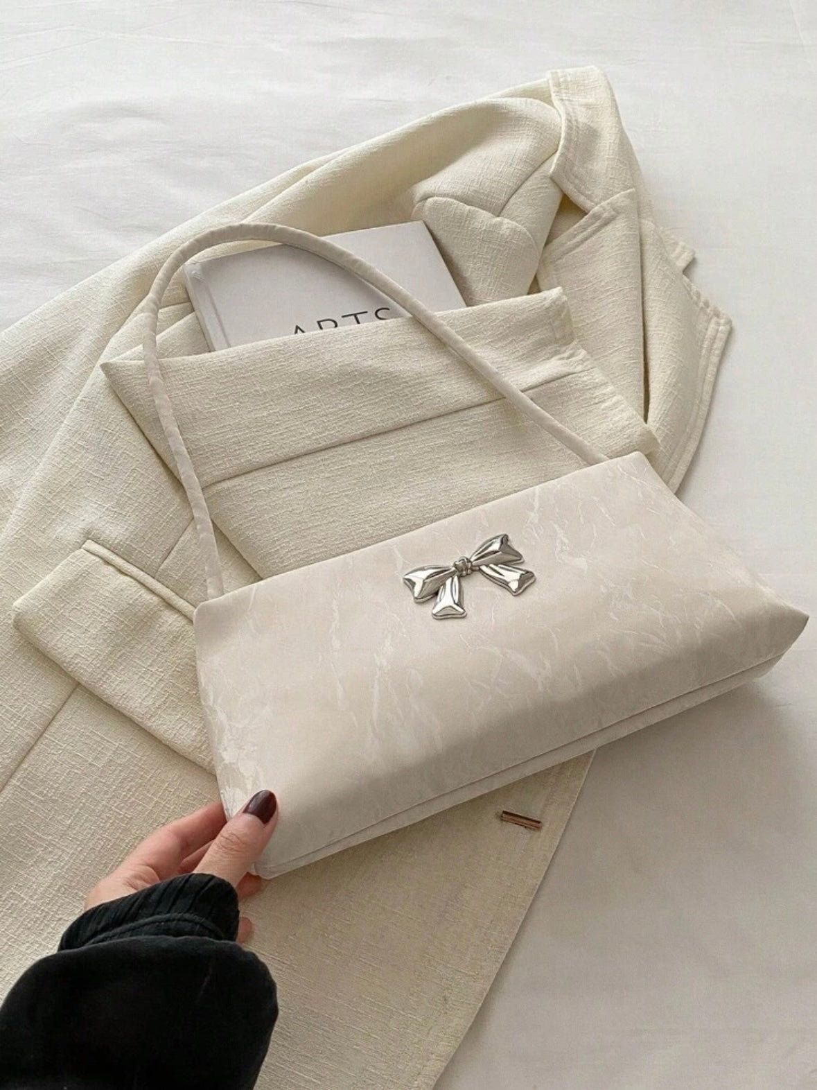 Women's Shoulder Bag | Bow Decoration |Square Underarm Bag |