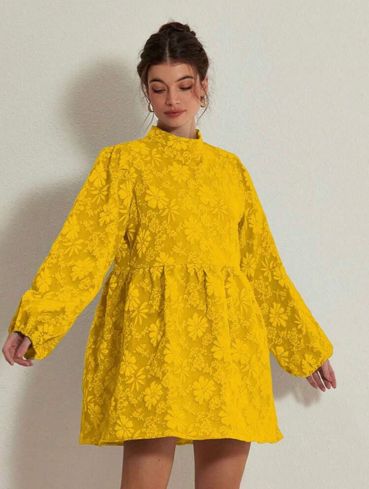 Textured Floral | Lantern Sleeve | A-Line Mini Dress