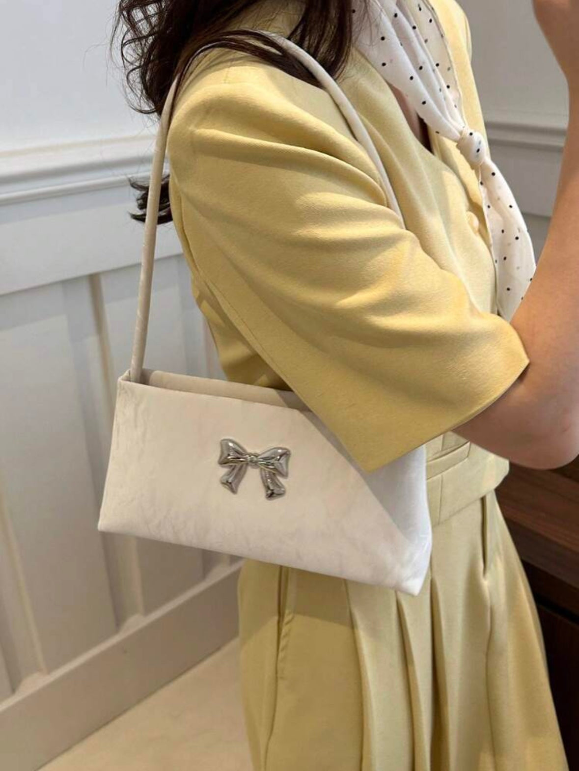 Women's Shoulder Bag | Bow Decoration |Square Underarm Bag |