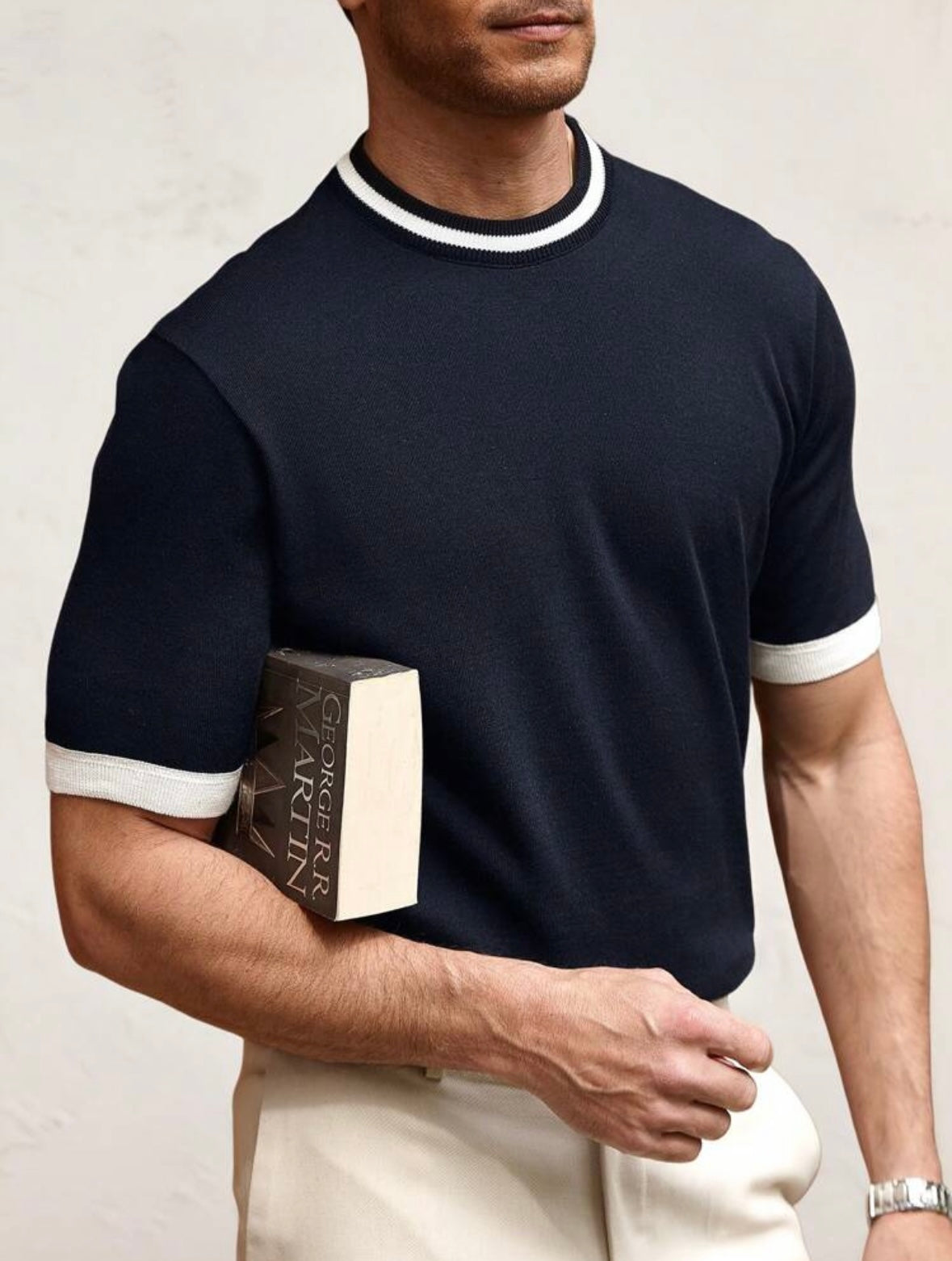 Men's Cuff Crew Neck | Short Sleeve| Knit Top | Old Money |
