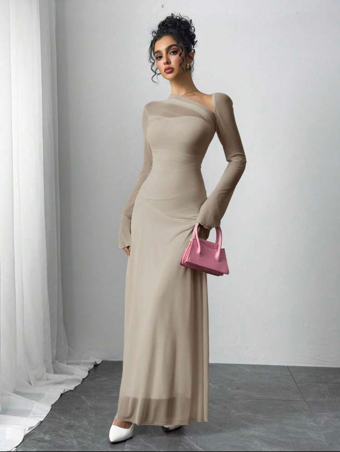 Women's Mesh Patchwork Asymmetrical Long Dress