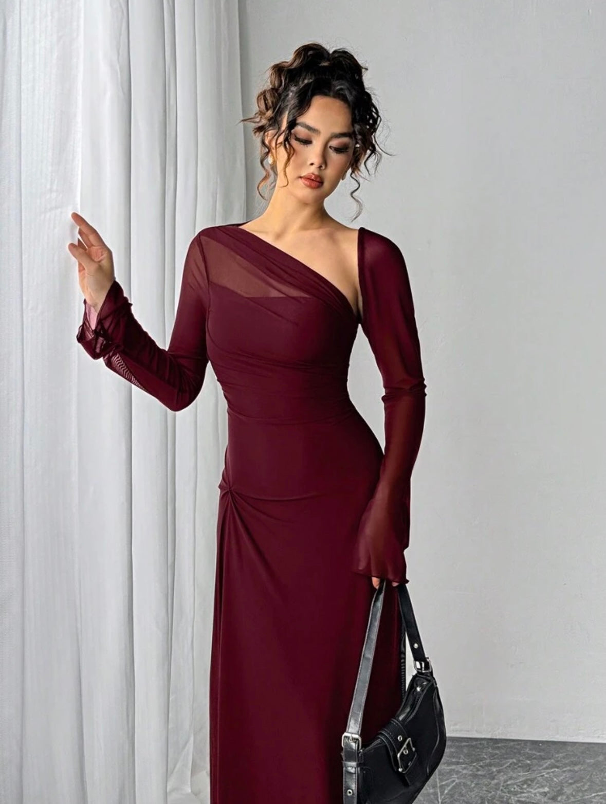 Women's Mesh Patchwork Asymmetrical Long Dress