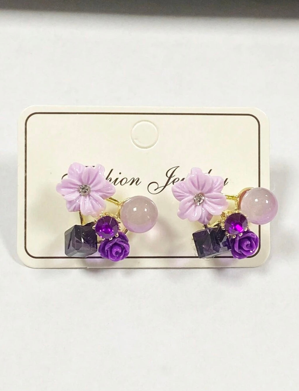 Vintage Maple Leaf & Purple Crystal Flower | Gentle Stud Earrings