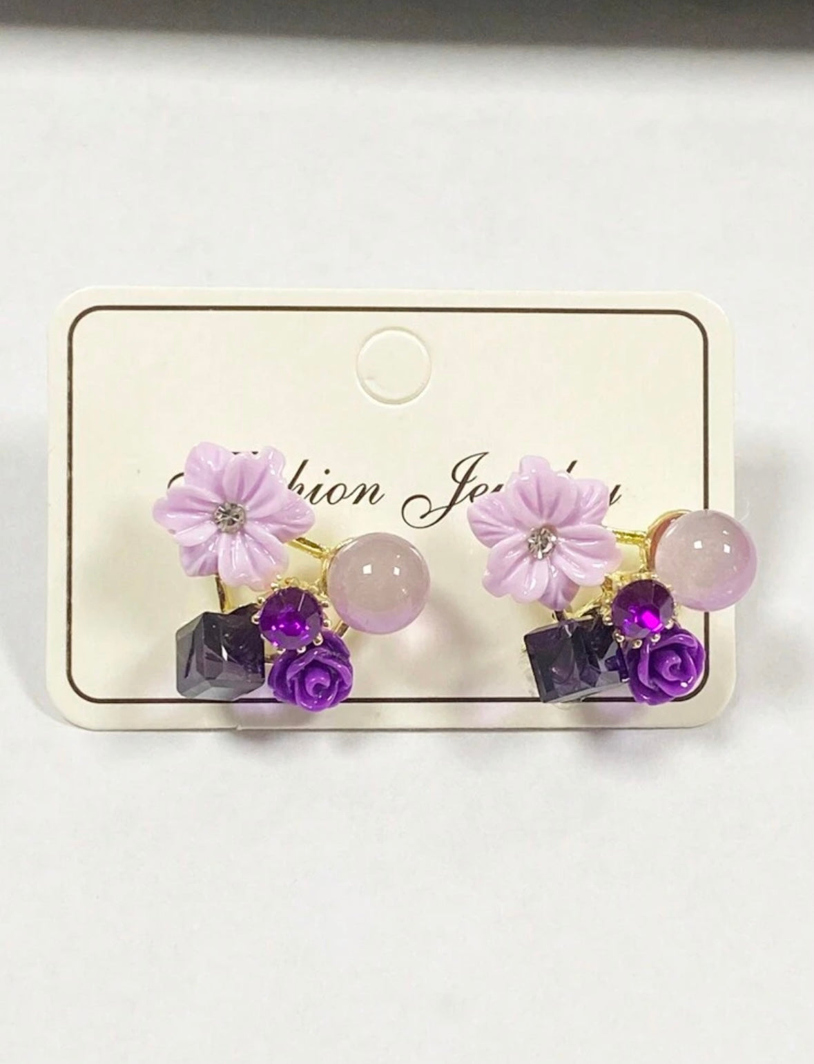 Vintage Maple Leaf & Purple Crystal Flower | Gentle Stud Earrings