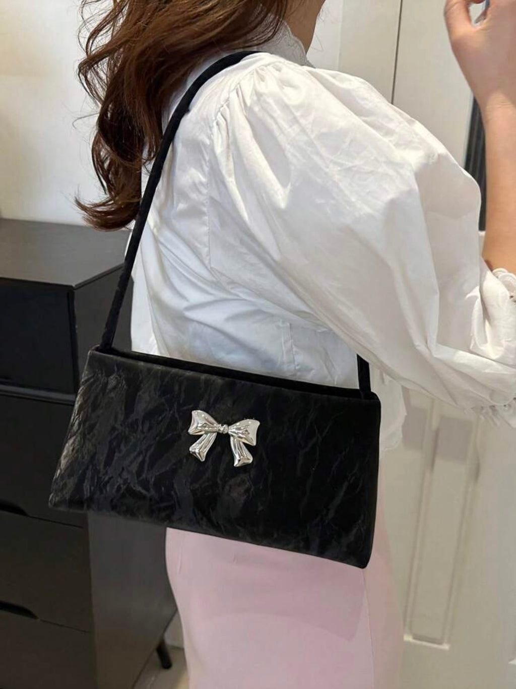 Women's Shoulder Bag | Bow Decoration |Square Underarm Bag |
