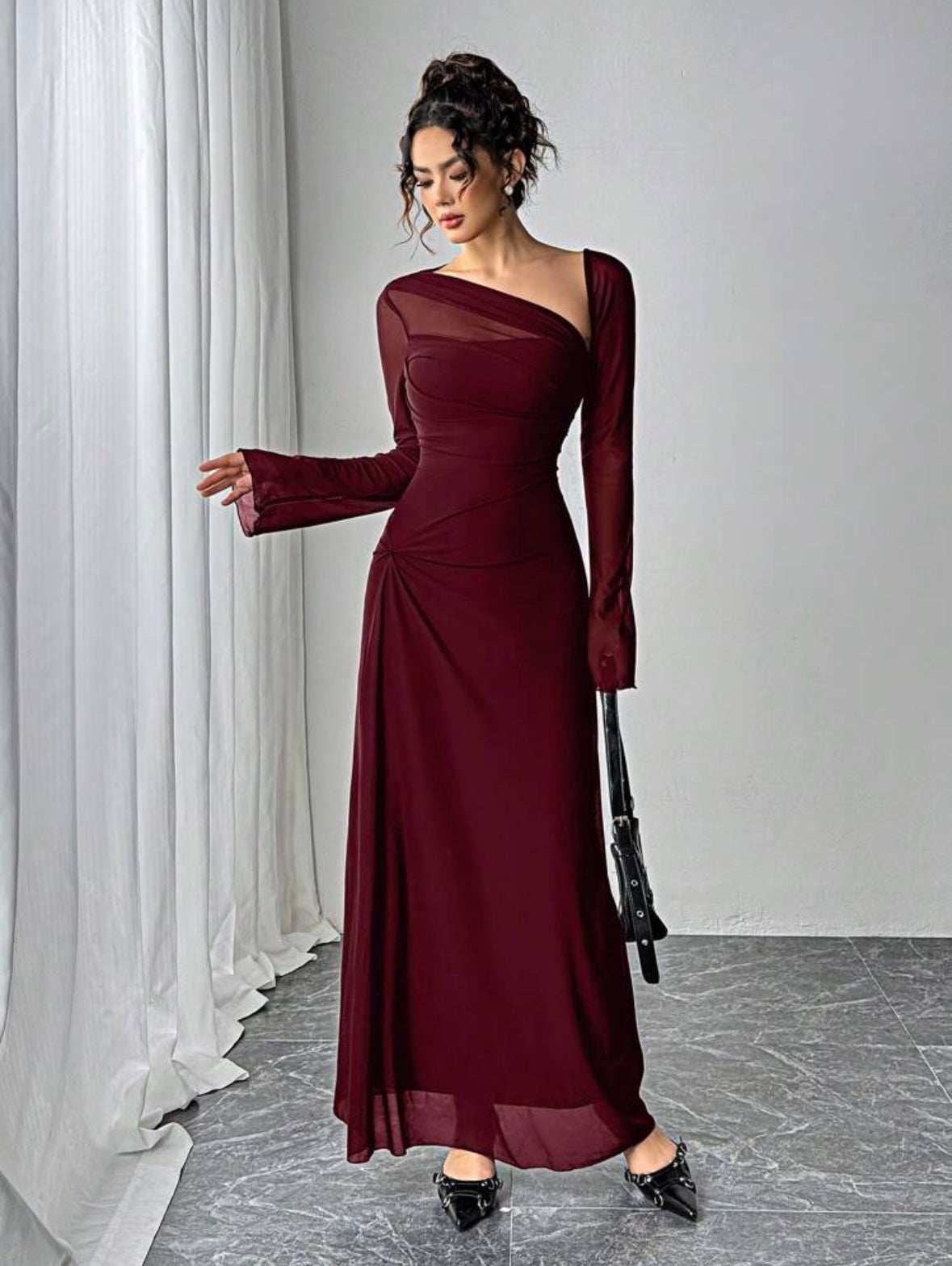 Women's Mesh Patchwork Asymmetrical Long Dress