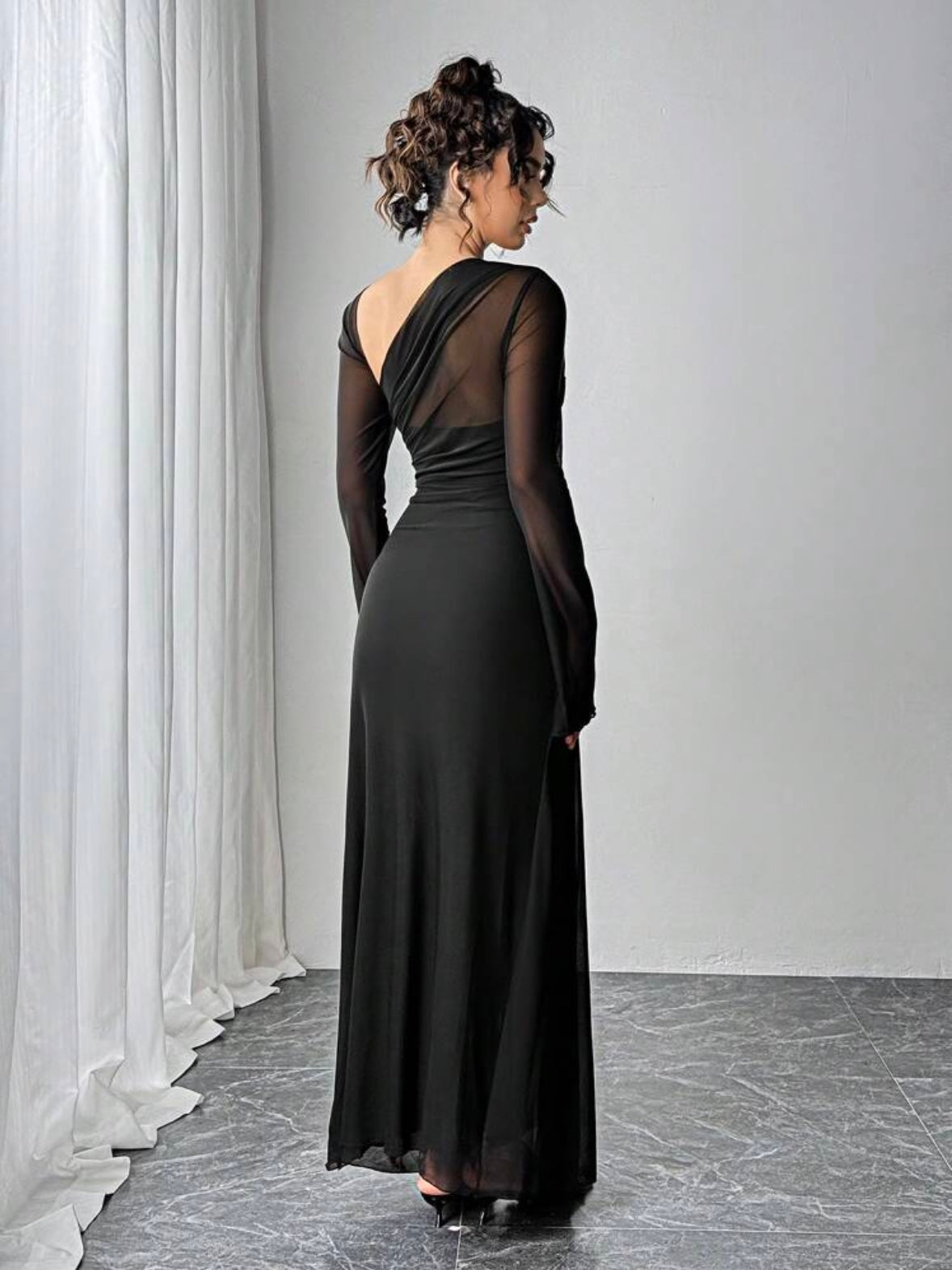 Women's Mesh Patchwork Asymmetrical Long Dress