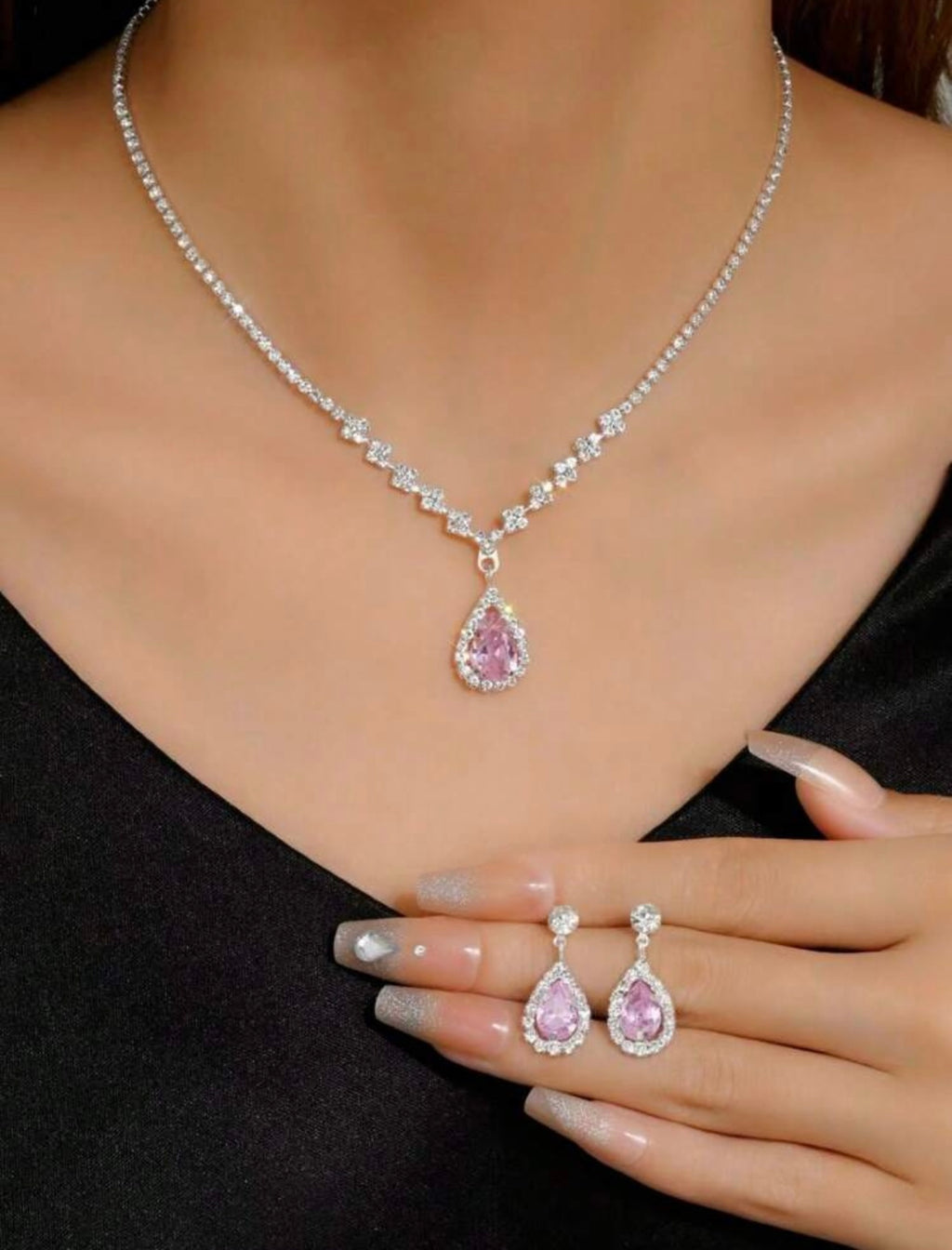 Rhinestone Water-Drop Decor Jewellery  3pcs/Set