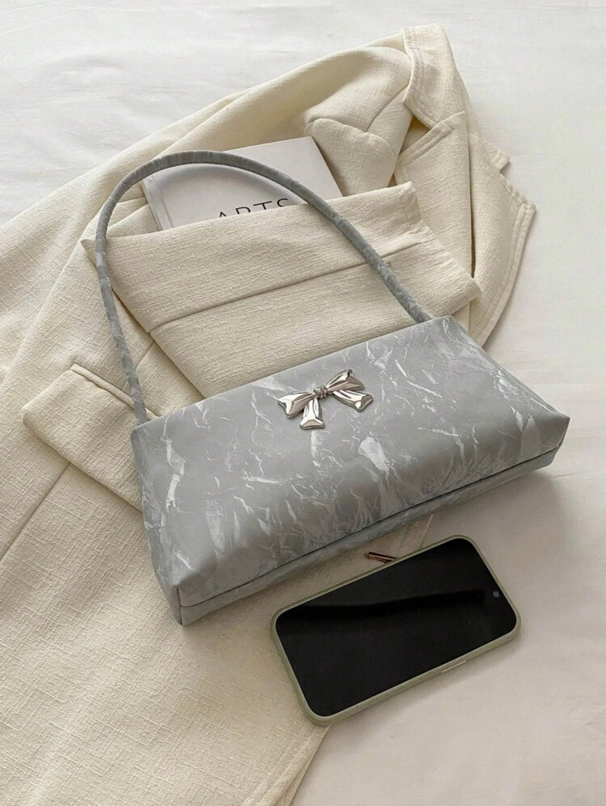 Women's Shoulder Bag | Bow Decoration |Square Underarm Bag |