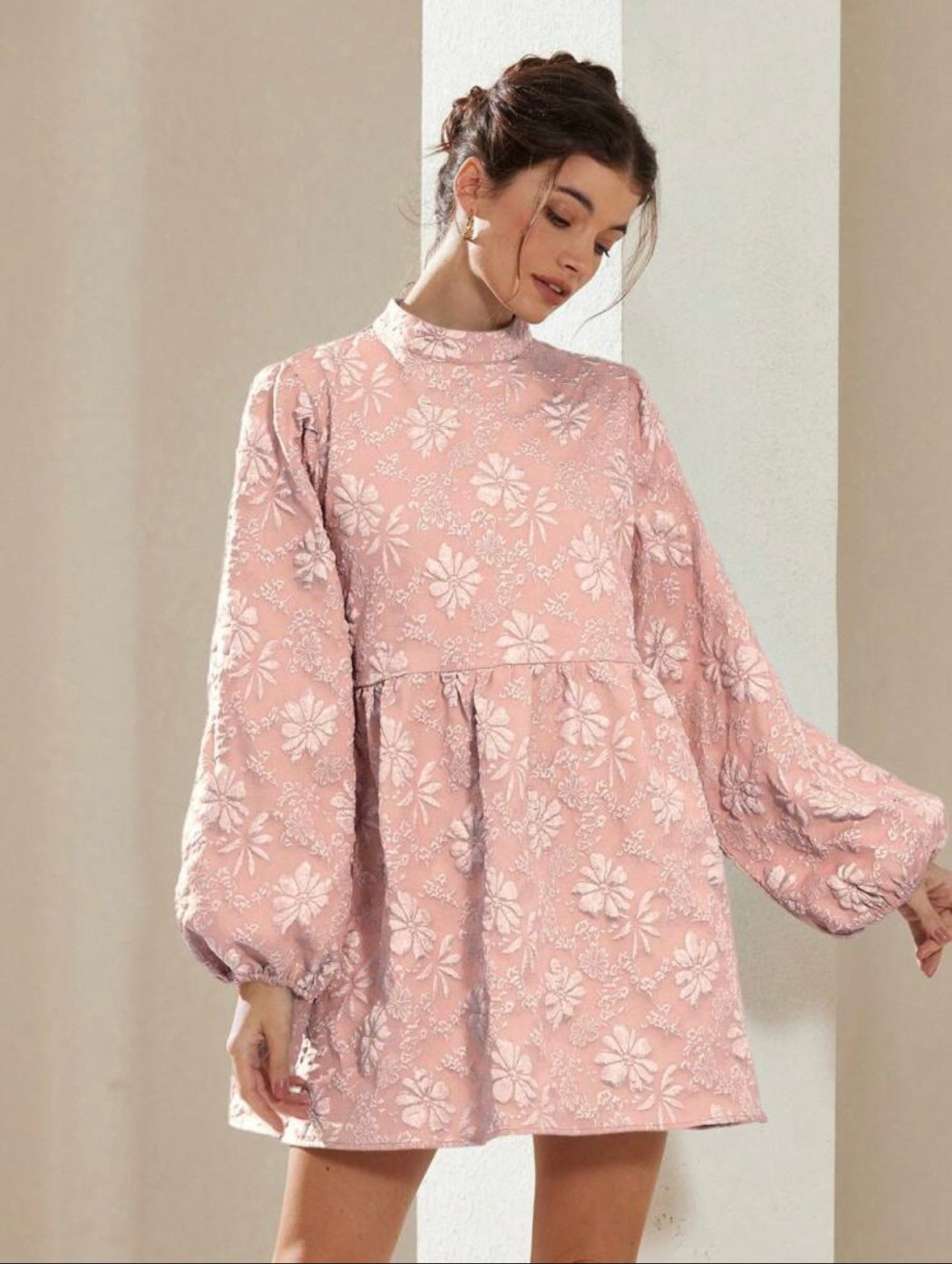 Textured Floral | Lantern Sleeve | A-Line Mini Dress
