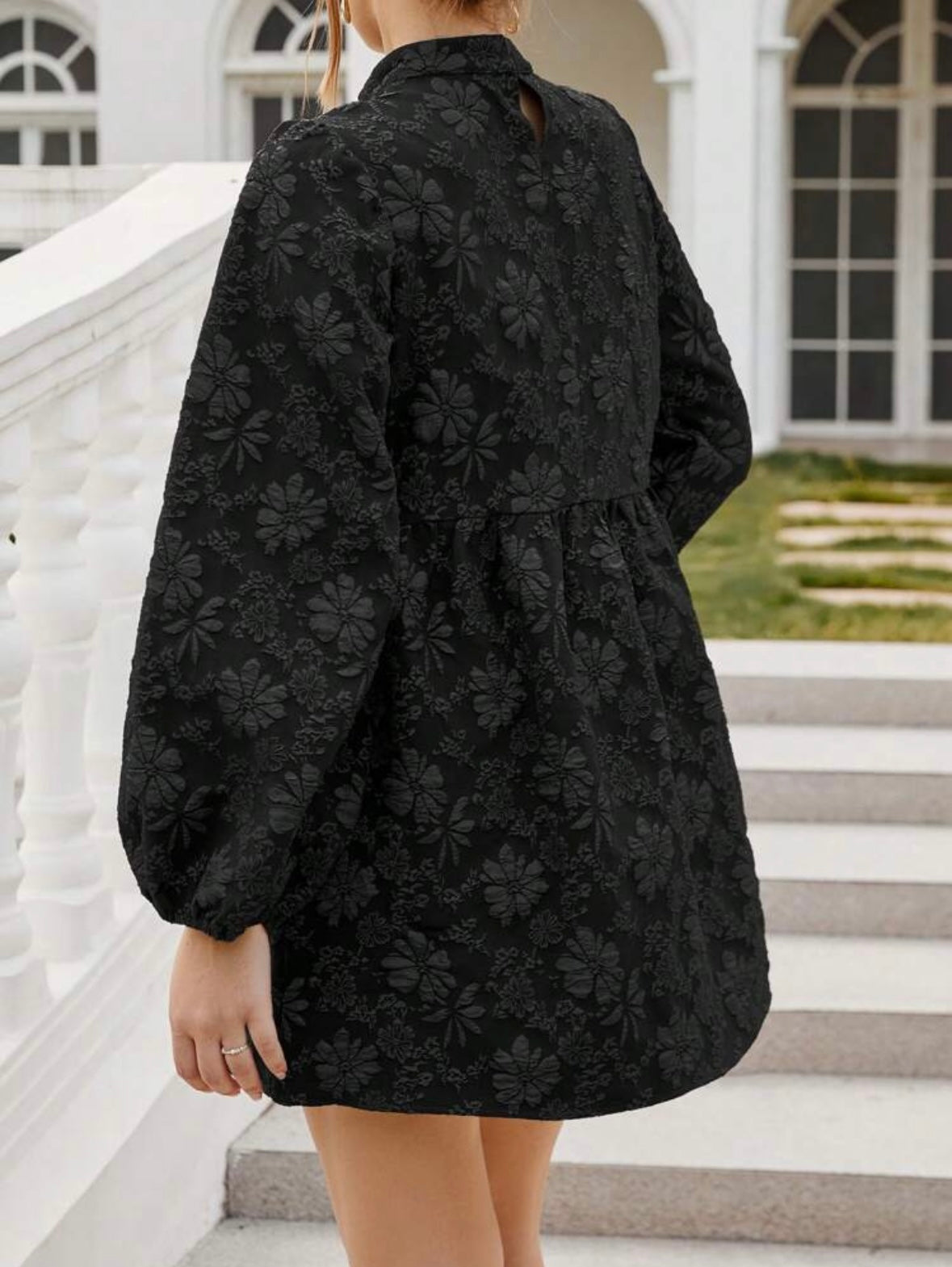 Textured Floral | Lantern Sleeve | A-Line Mini Dress