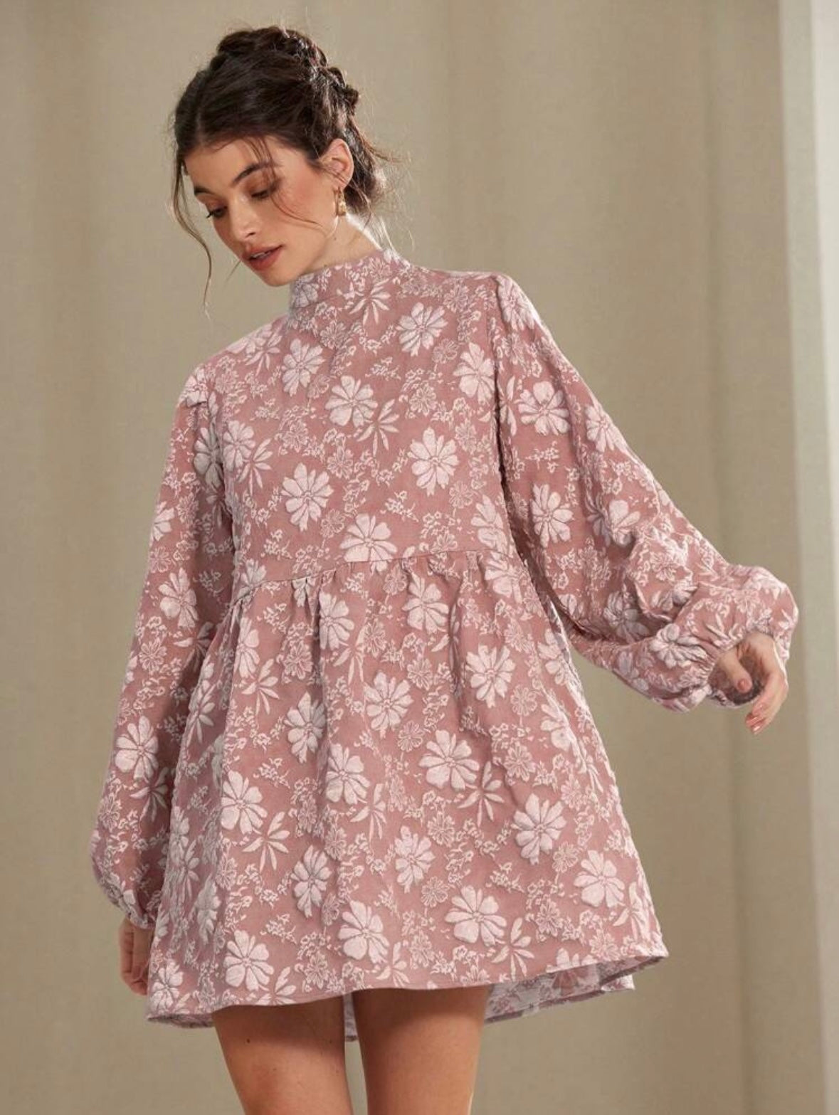 Textured Floral | Lantern Sleeve | A-Line Mini Dress