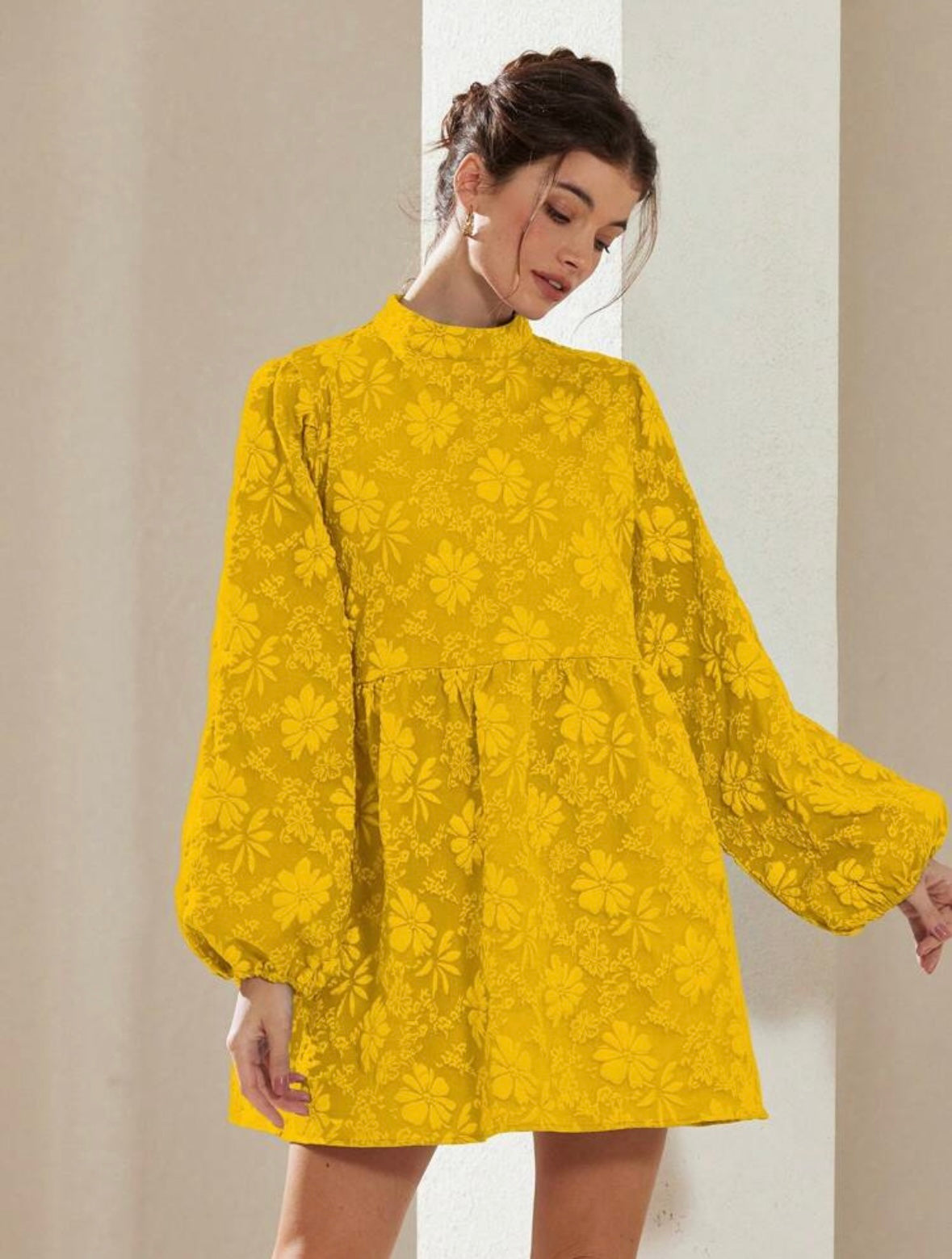 Textured Floral | Lantern Sleeve | A-Line Mini Dress