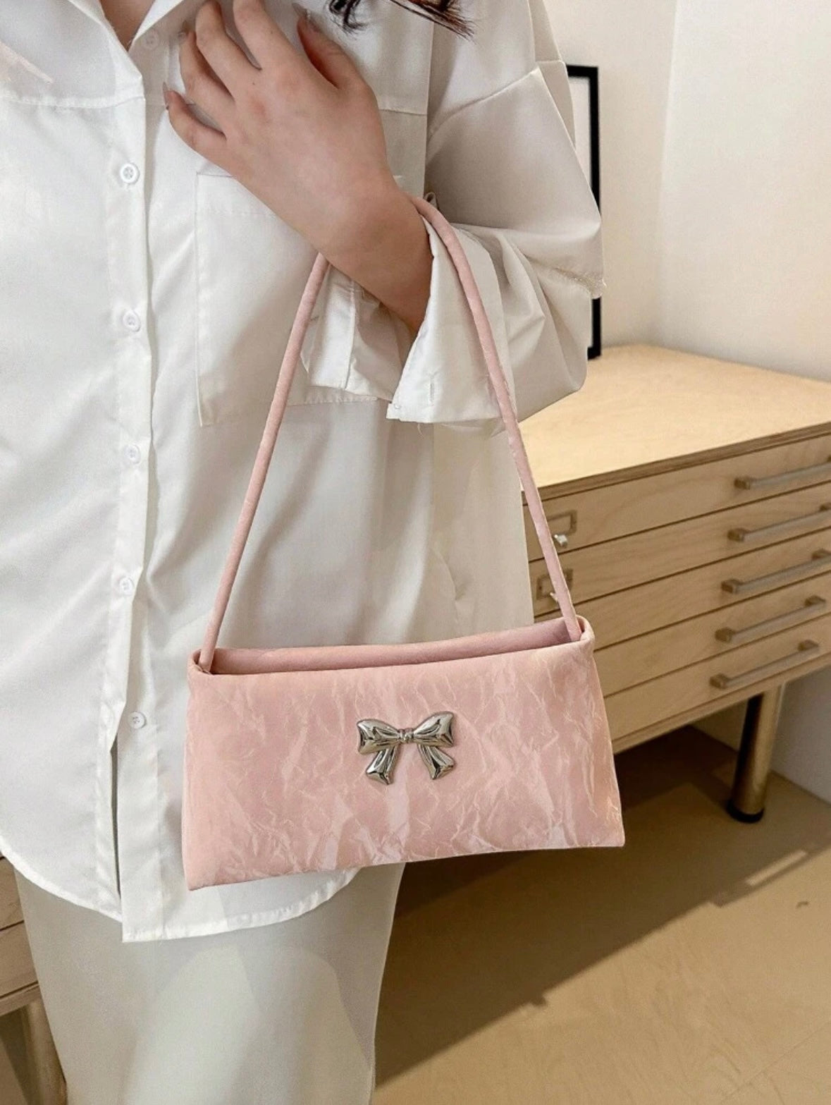 Women's Shoulder Bag | Bow Decoration |Square Underarm Bag |