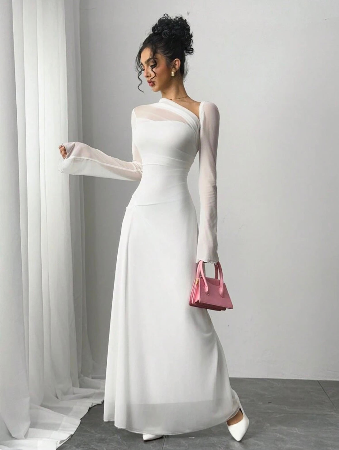 Women's Mesh Patchwork Asymmetrical Long Dress