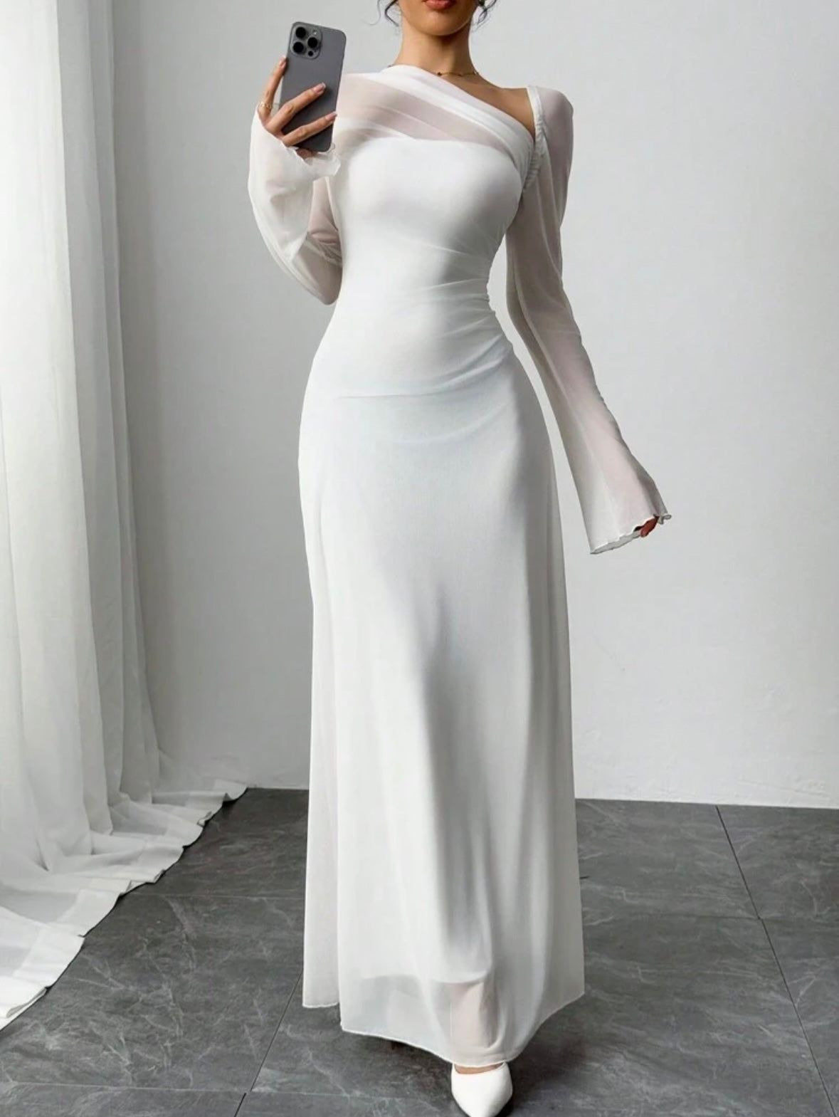 Women's Mesh Patchwork Asymmetrical Long Dress