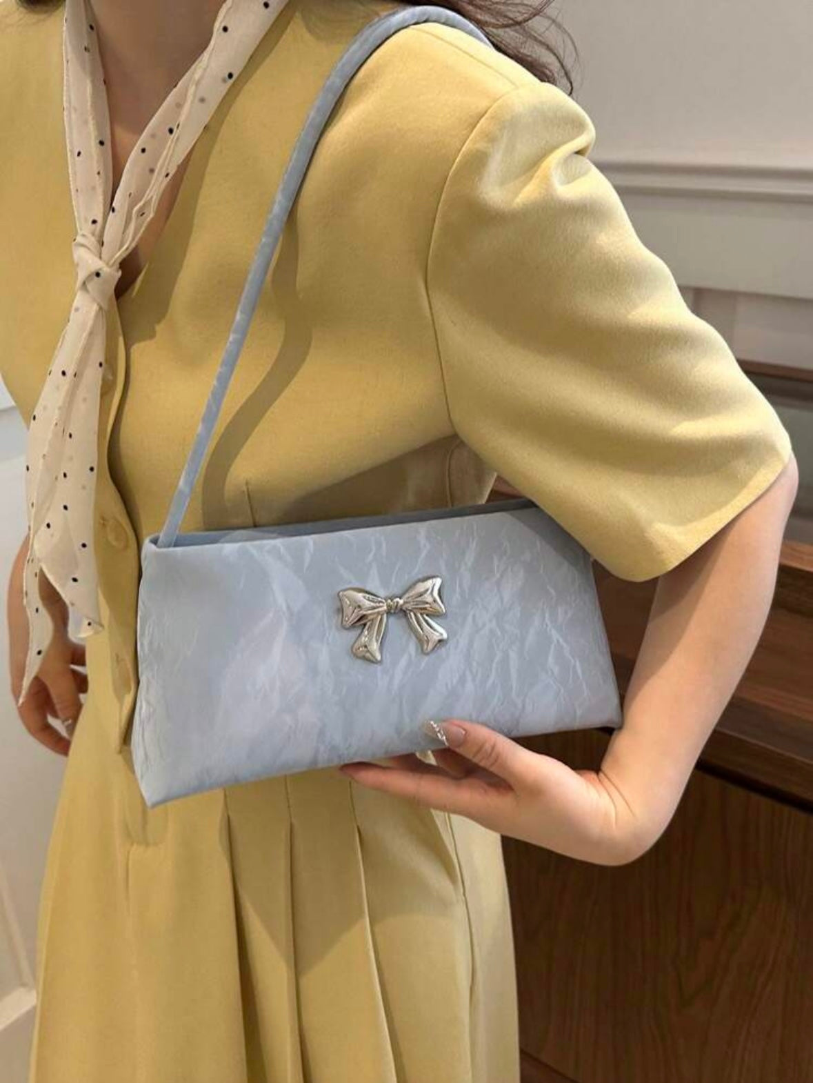 Women's Shoulder Bag | Bow Decoration |Square Underarm Bag |