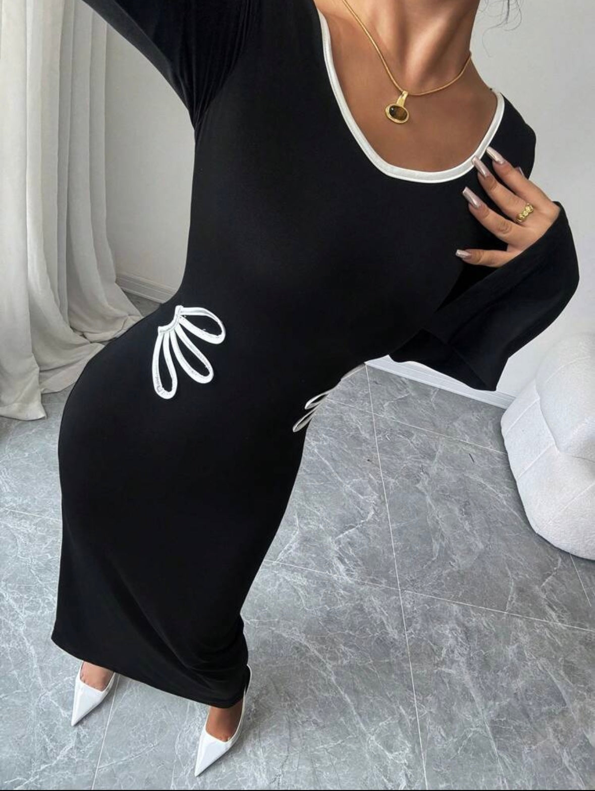 Women's Contrast Color Block Long Sleeve Body-con