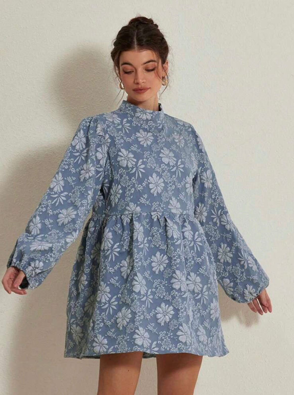 Textured Floral | Lantern Sleeve | A-Line Mini Dress