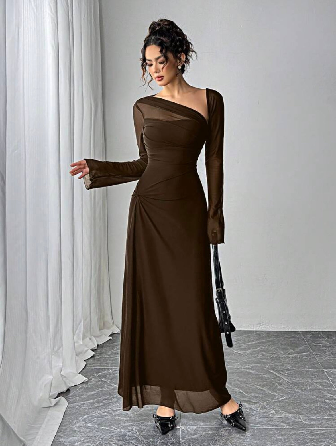 Women's Mesh Patchwork Asymmetrical Long Dress