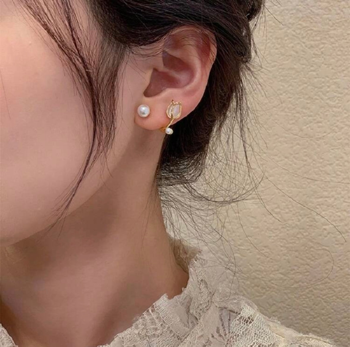 1 Pair Elegant Tulip Pearl Design Earrings