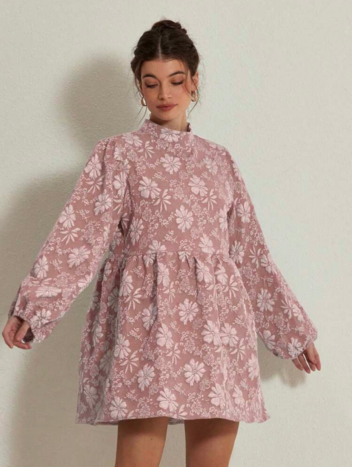 Textured Floral | Lantern Sleeve | A-Line Mini Dress