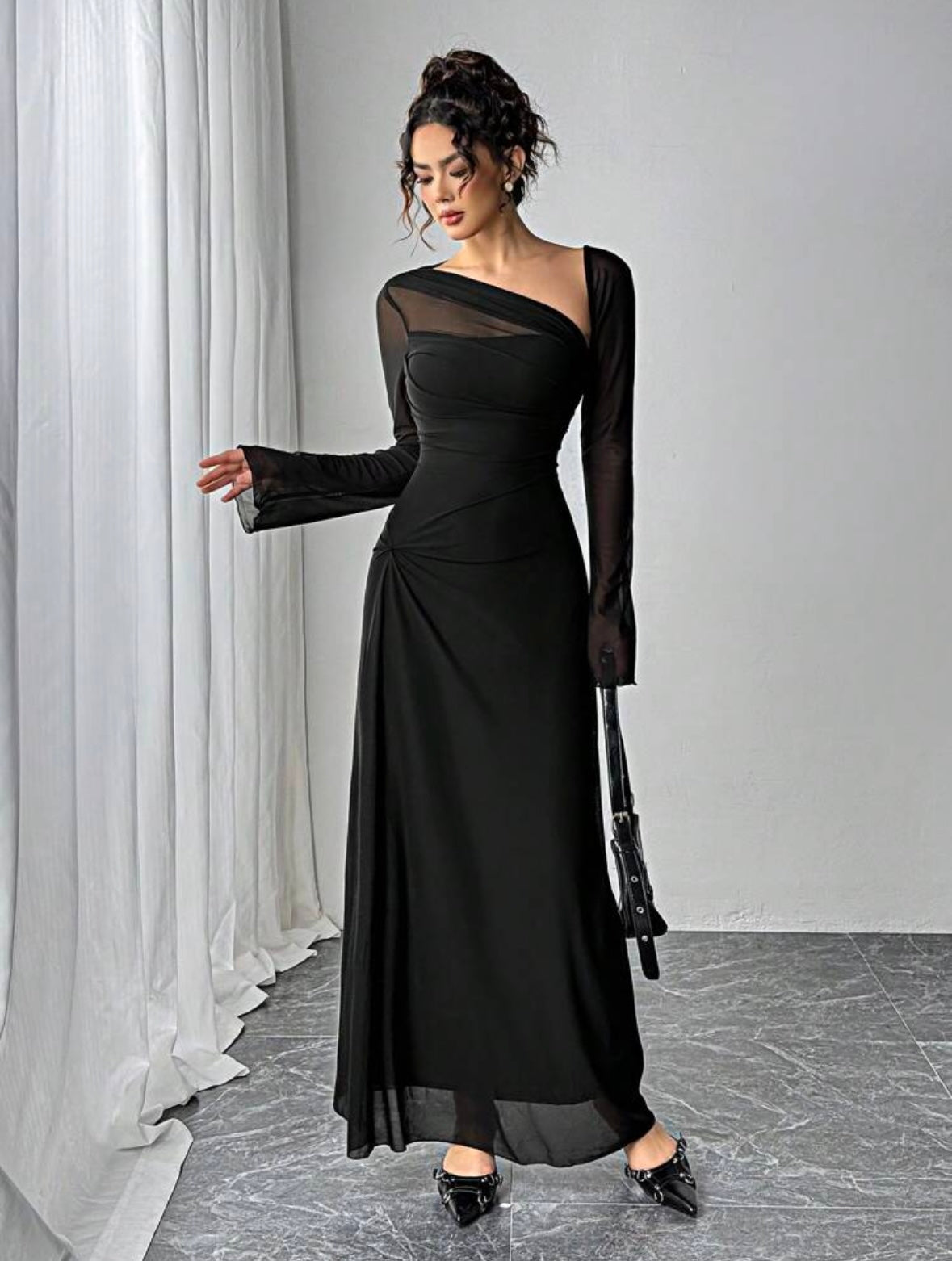 Women's Mesh Patchwork Asymmetrical Long Dress