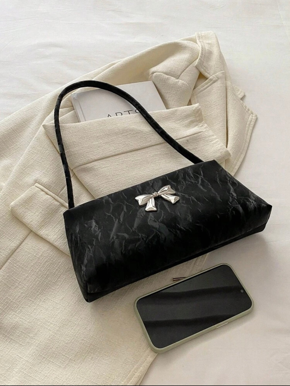 Women's Shoulder Bag | Bow Decoration |Square Underarm Bag |