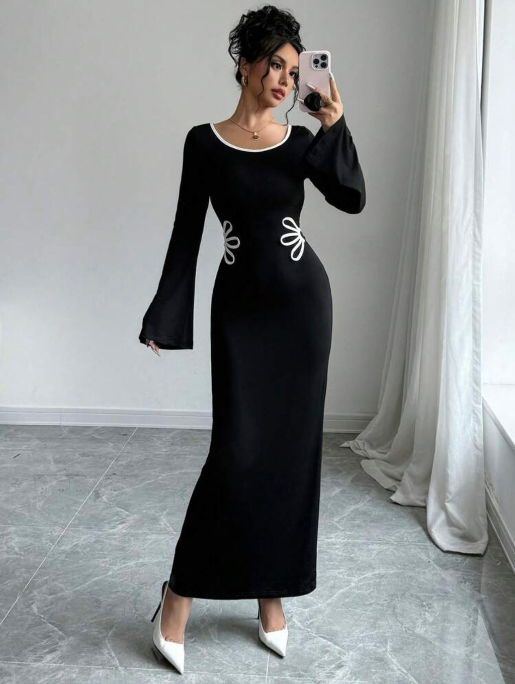 Women's Contrast Color Block Long Sleeve Body-con