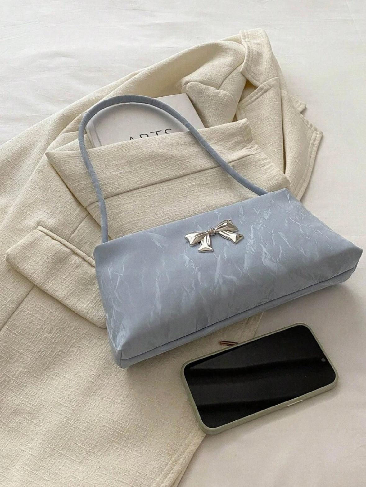 Women's Shoulder Bag | Bow Decoration |Square Underarm Bag |