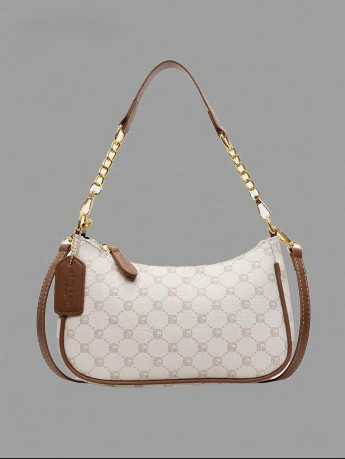 Women's shoulder bag | Adjustable strap | Metallic embroidered letters |
