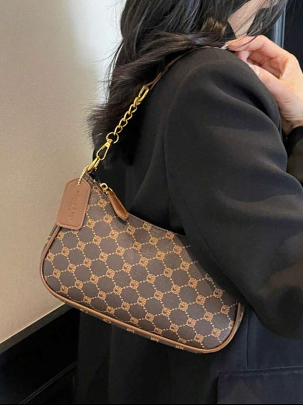 Women's shoulder bag | Adjustable strap | Metallic embroidered letters |