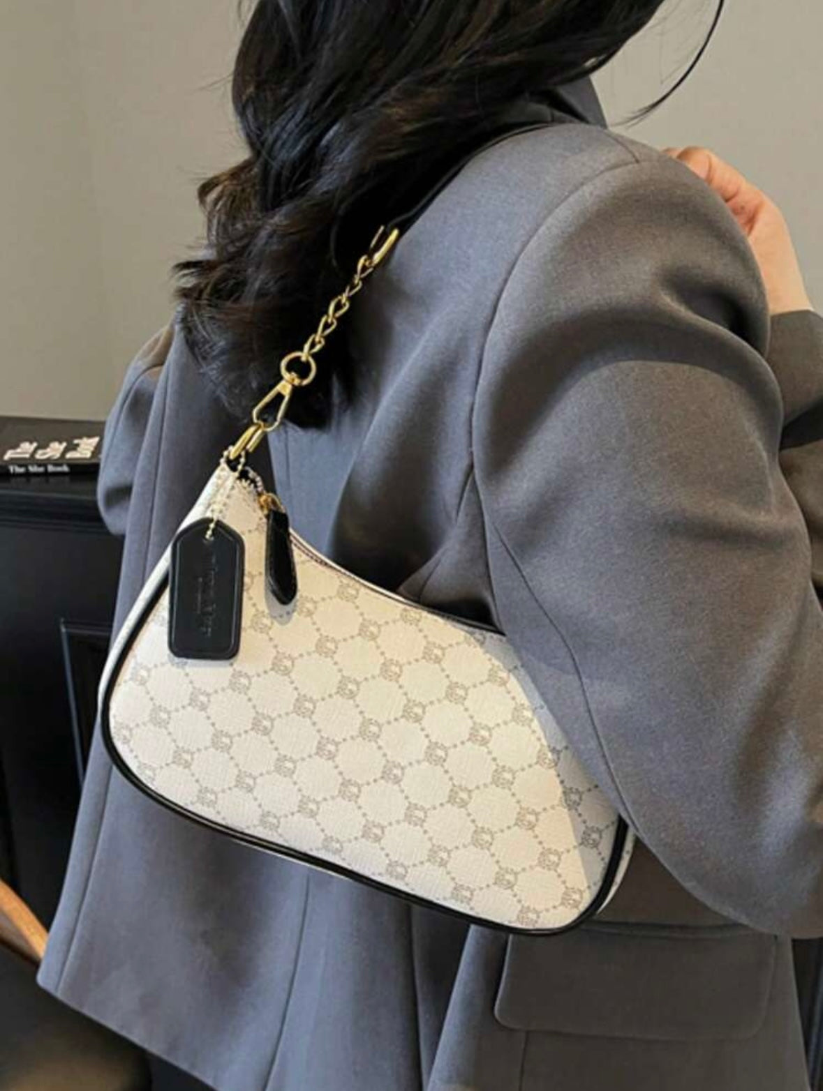 Women's shoulder bag | Adjustable strap | Metallic embroidered letters |