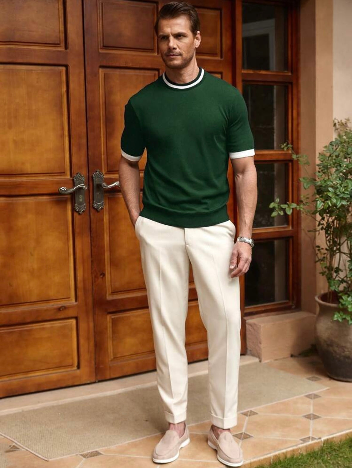 Men's Cuff Crew Neck | Short Sleeve| Knit Top | Old Money |