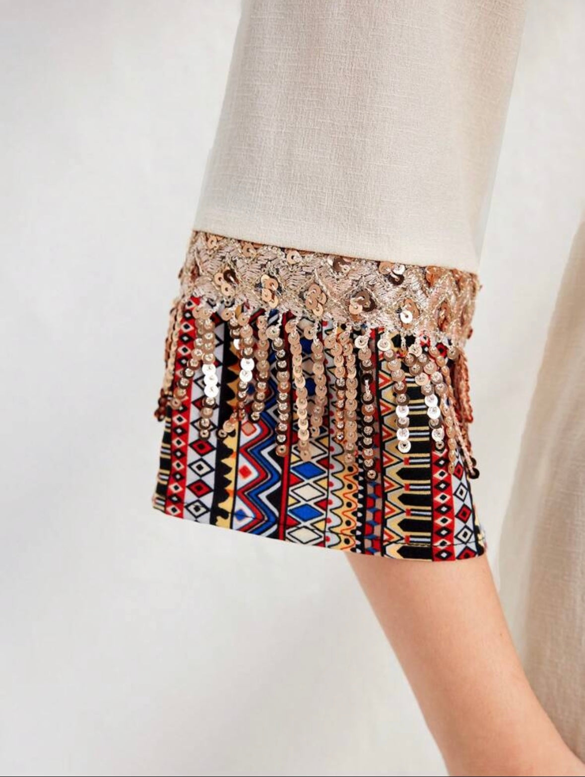 Women's Solid Color Patchwork Fringed Decorated Casual Top And Long Pants Set