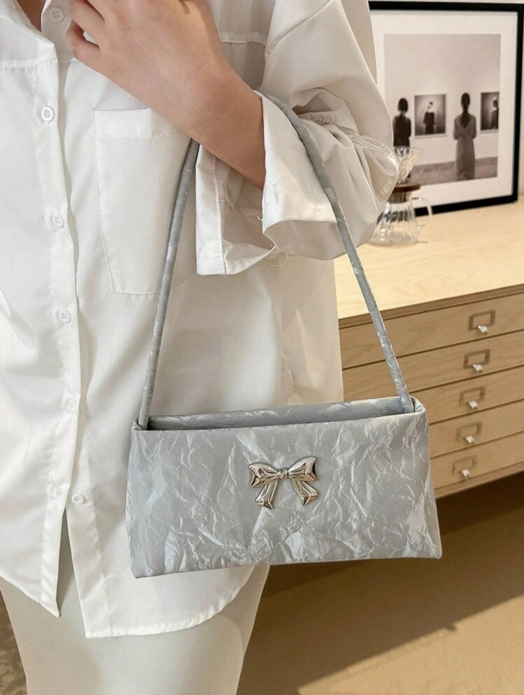 Women's Shoulder Bag | Bow Decoration |Square Underarm Bag |